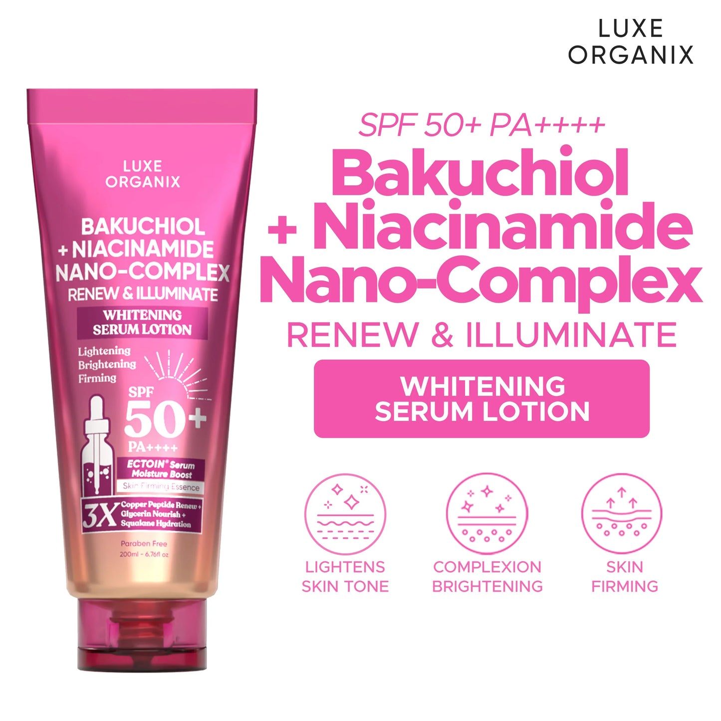 Luxe Organix Bakuchiol + Niacinamide Nano-Complex Serum Lotion SPF 50 200ml