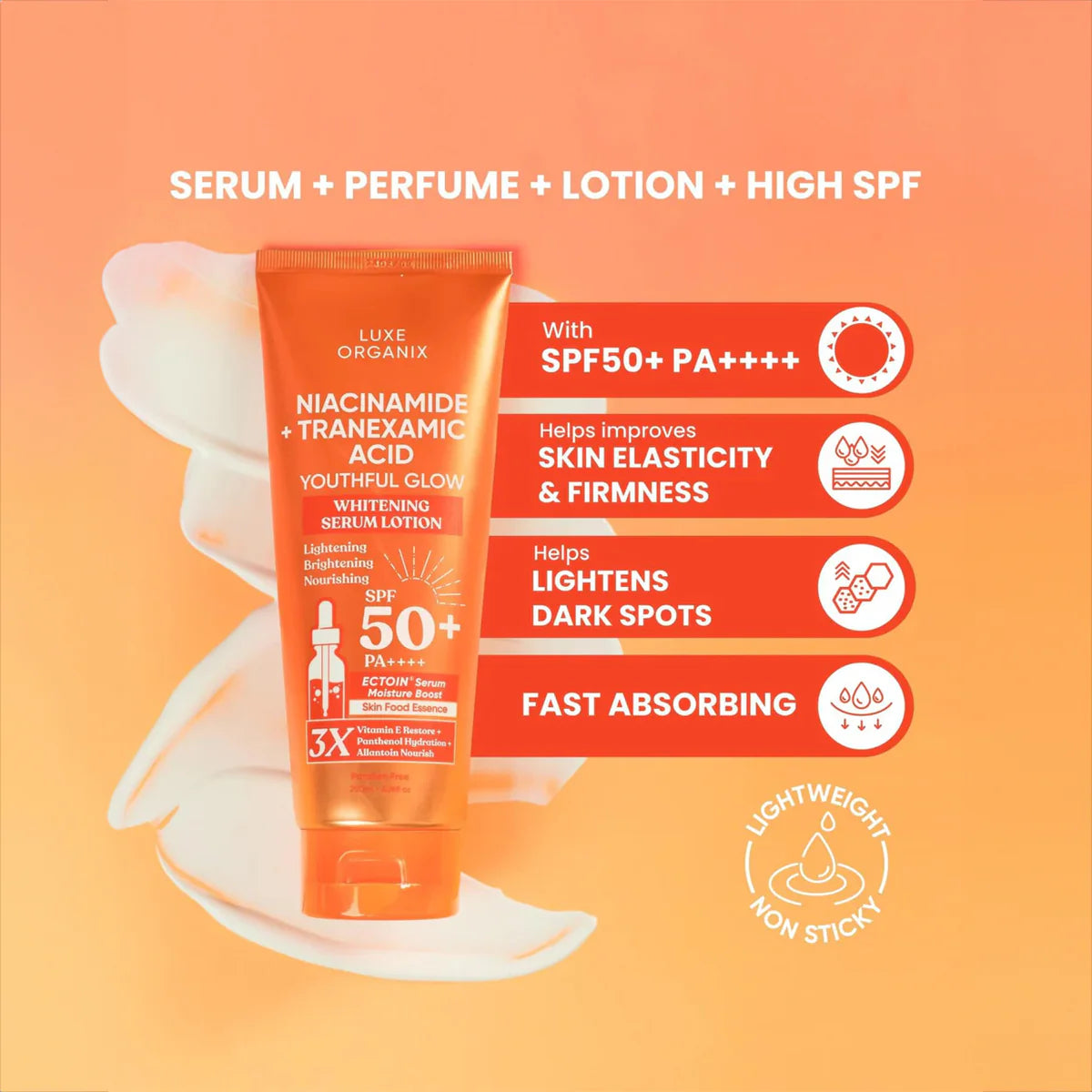 Luxe Organix Niacinamide + Tranexamic Acid Whitening Serum Lotion SPF 50 PA++++ 200ml