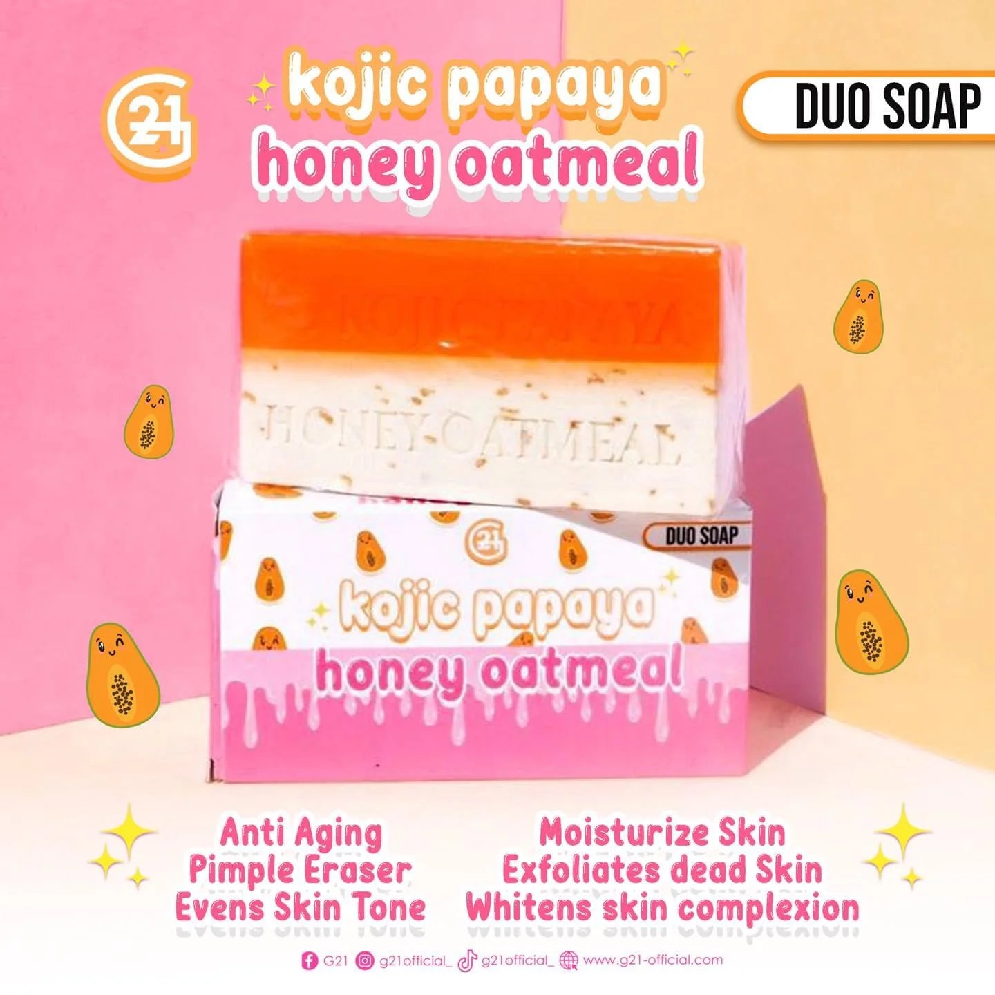 G21 Kojic Papaya + Honey Oatmeal Duo Soap