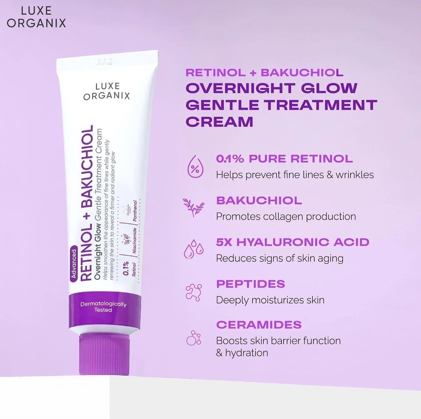 Luxe Organix Retinol + Bakuchiol Overnight Glow Gentle Treatment Cream